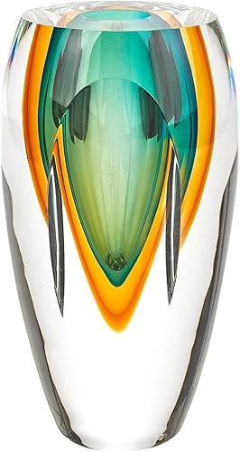 Badash Rimini - Jarrón de cristal estilo Murano de 6 pulgadas de alto, florero de cristal soplado con boca, decoración contemporánea para el hogar