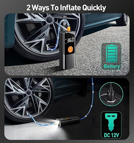 Miniatura 6 de Compresor de aire portátil para inflador de neumáticos, bomba de aire para automóvil con medidor de presión,Inflador de neumáticos para bomba de