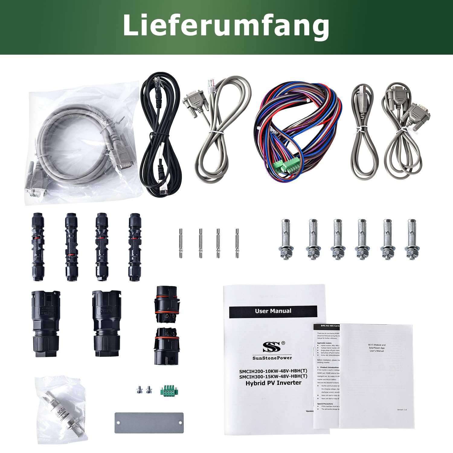 Sunstone 3-Phasen Hybrid Wechselrichter 10KW 48V für Inselbetrieb und Netzeinspeisung, mit Modbus Dual Box, VDE4105 Zertifizierung
