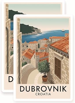 Dubrovnik Croatia Stickers - Travel Souvenir - Cityscape - 2 Pack - 5" Wide Design - Adheres to Laptops, Tumblers, and More - Made in The USA - AQS3783