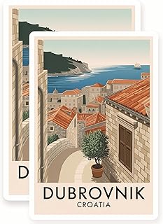 Dubrovnik Croatia Stickers - Travel Souvenir - Cityscape - 2 Pack - 5" Wide Design - Adheres to Laptops, Tumblers, and More - Made in The USA - AQS3783