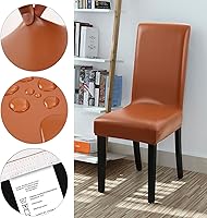 Vista 2 de YISUN Fundas para sillas de comedor, cuero sintético macizo impermeable y resistente al aceite, funda protectora elástica para silla de comedor
