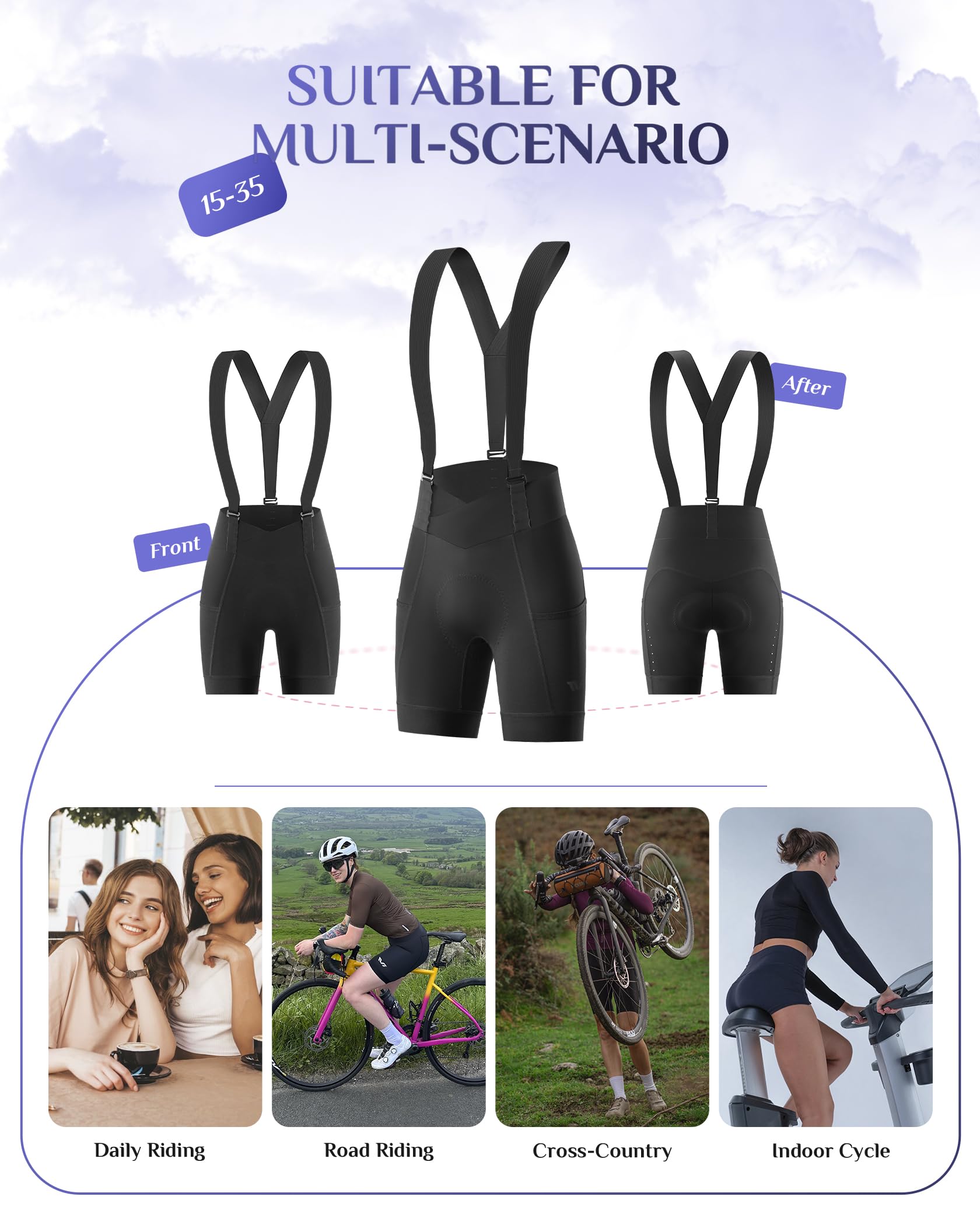ROCKBROS TVI Pantaloni Ciclisti Donna, Pantaloncini Ciclismo Donna, Pantaloncini Bici a Imbottiti, Salopette da Bicicletta, Pantaloni MTB Corti Traspiranti, Abbigliamento Intimo Ciclismo, Nero