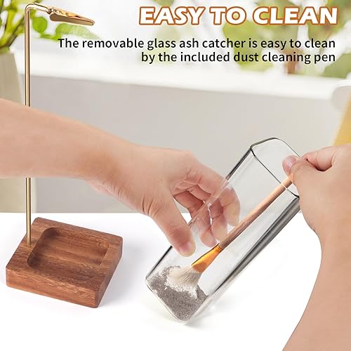 Miniatura 2 de Soporte de incienso para palos, quemador de incienso con colector de cenizas de vidrio extraíble, 30 varillas de incienso y cepillo para polvo,