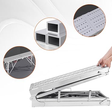 661 LBS Load Capacity Adjustable Work Platform, Steel Portable Multipurpose Folding Scaffolding Work Bench, Scaffold Tower Stool, Adjustable Height for Workshop