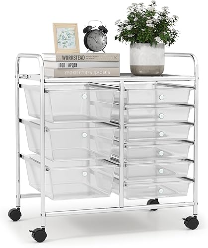 Miniatura 51 de LDAILY Carrito de almacenamiento con ruedas de 9 cajones, carrito rodante con cajones para aula, organizador de manualidades con ruedas con marco de