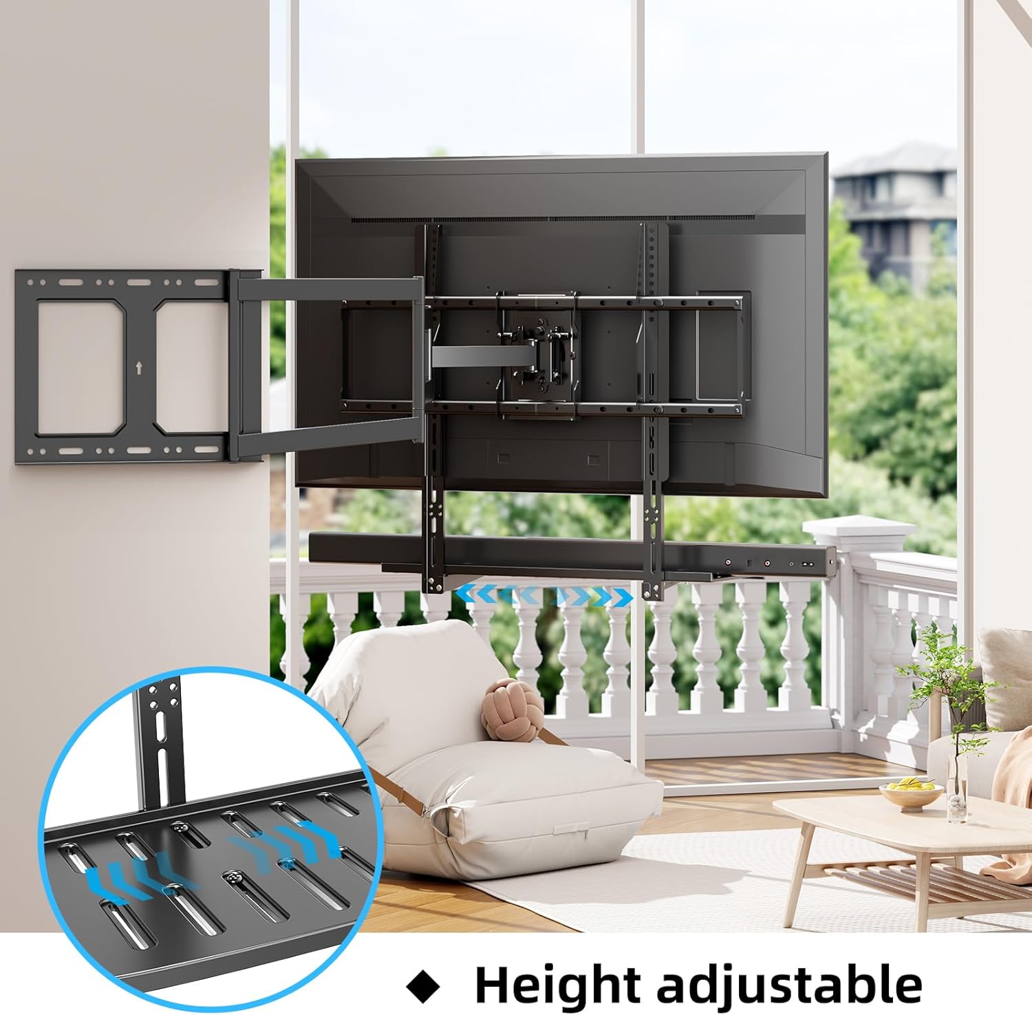 Soundbar Mount with Adjustable Height, Sound bar Mount up to 22 lbs, Soundbar Mount Under TV or Above TV, Soundbar tv Mount Bracket with Detachable Long Extension Plates,No-Slip Base Holder (BLACK)