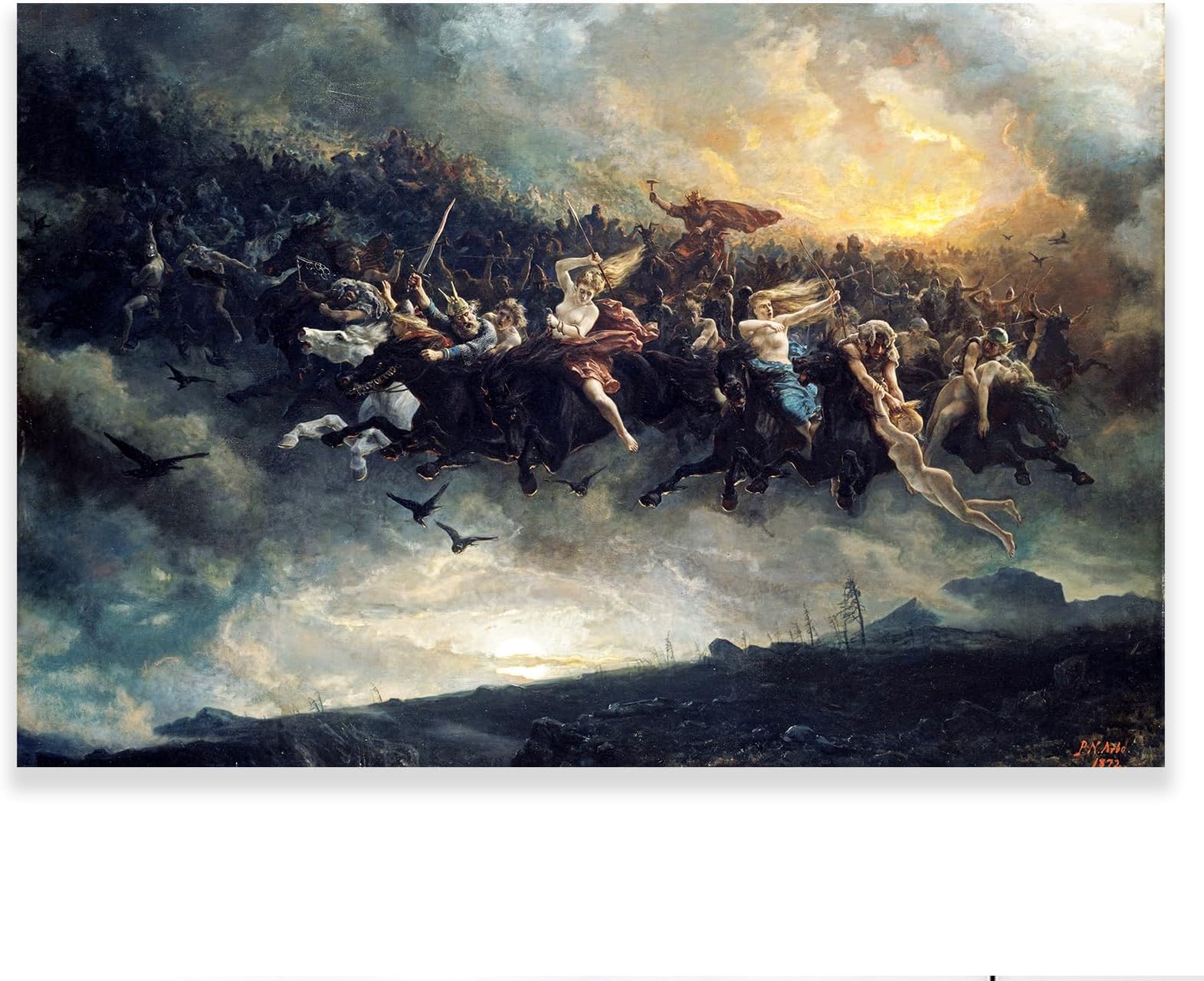 ZZPT The Wild Hunt Of Odin Painting Poster - by Peter Nicolai Arbo - Norse Mythology Canvas Wall Art - Germanic Viking Norse Pagan God Odin Sky War Print Picture Viking Wall Decor