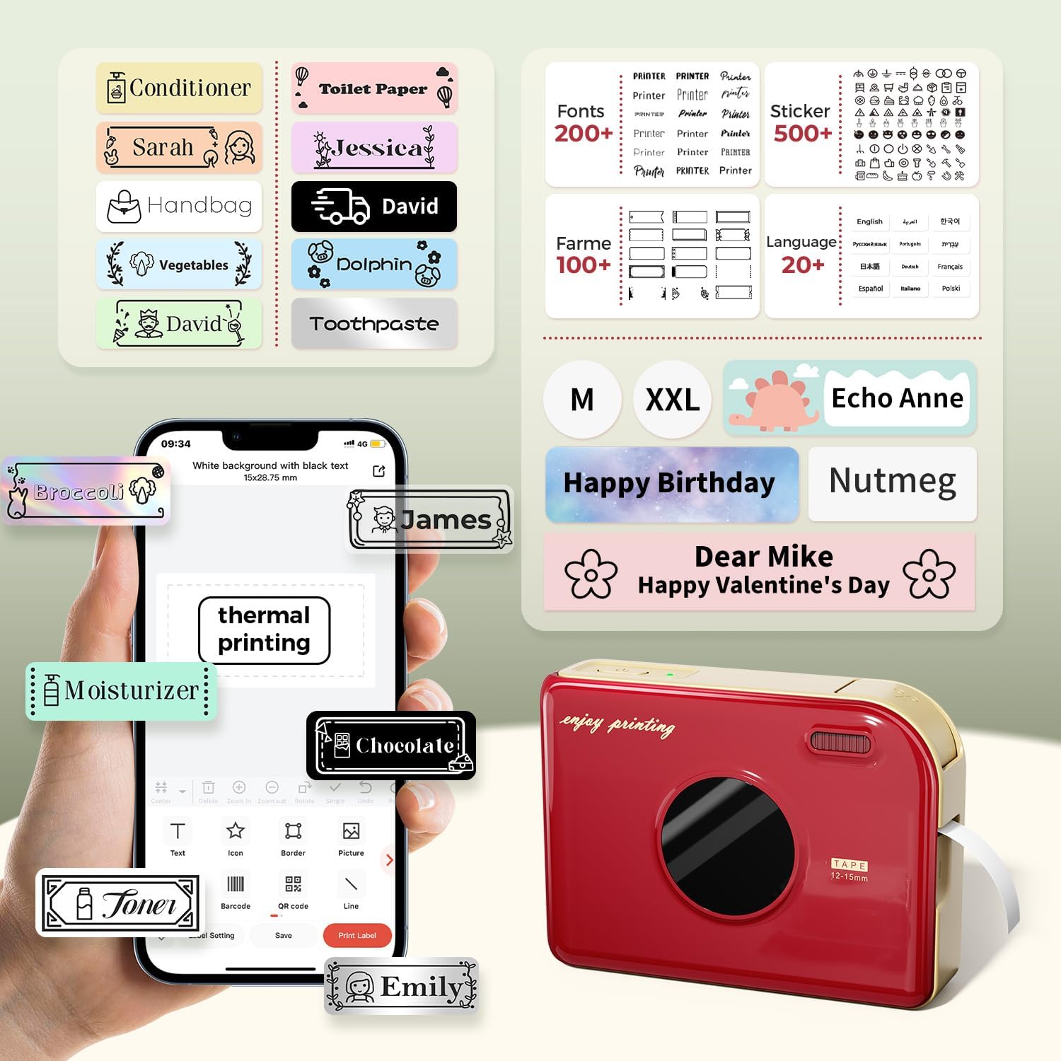 Phomemo Ribbon Printer, A30 Label Laker Machine Mini Bluetooth Portabel Color Text Label Printer, Smart Thermal Transfer Printing for Gift Craft Holiday Decor, Cloth Name Tags, in/Outdoor