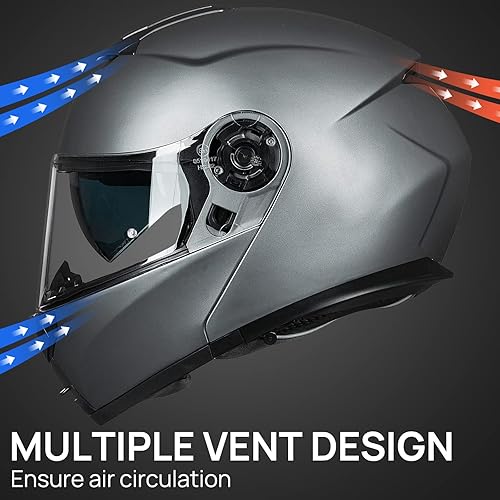 Miniatura 2 de ILM - Casco modular de cara completa para motocicleta de adulto con visera doble abatible, aprobado por el DOT, Modelo 159 (Gris, X-Grande)
