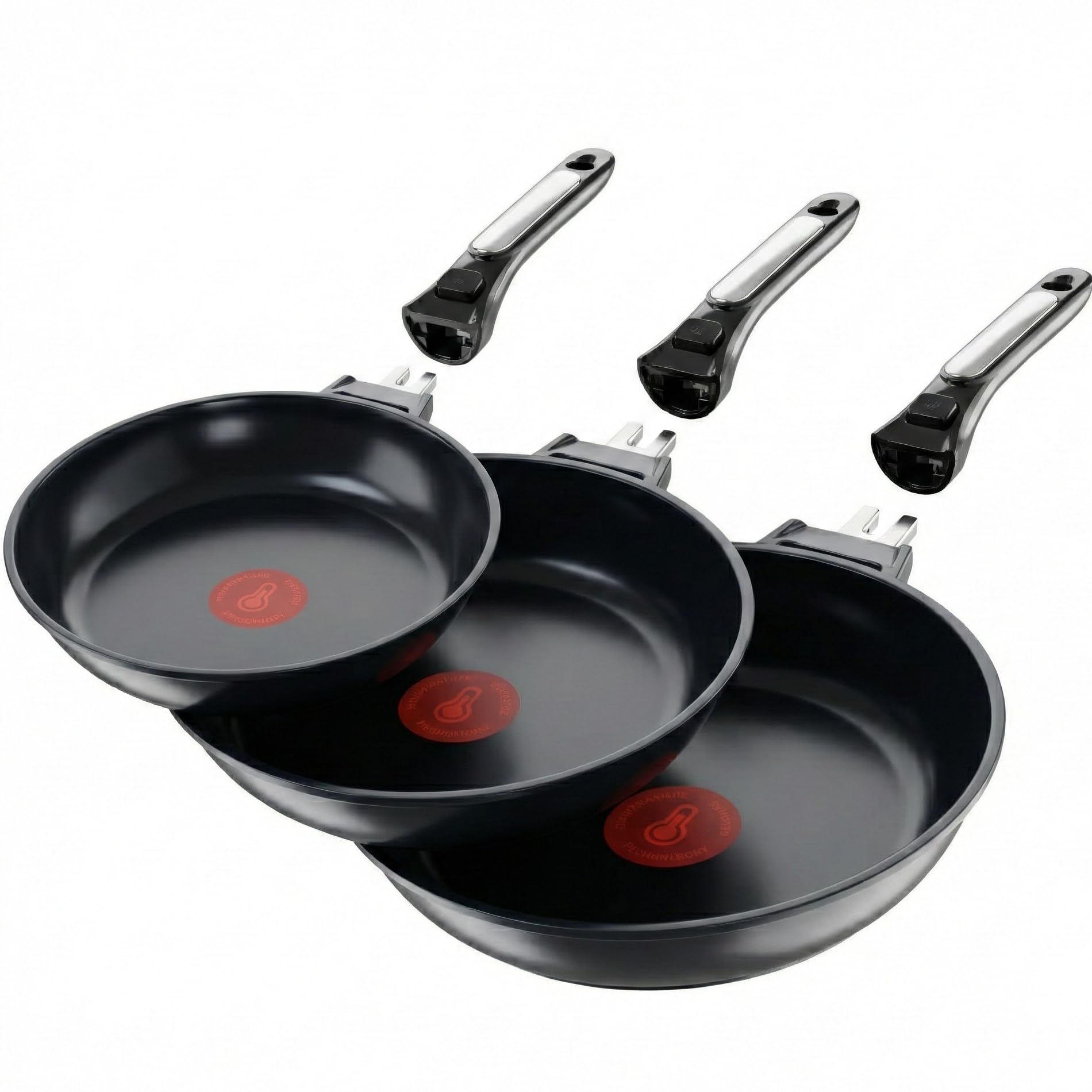 ECODE® Lot de Poêles 20/24/28 cm,Indicateur Démarrage Cuisson, Empilable, Induction, lave-vaisselle, Saisie parfaite, Revêtement intérieur anti-adhésif NO PFOA, Cuison Saine, Manche Extraible Securit
