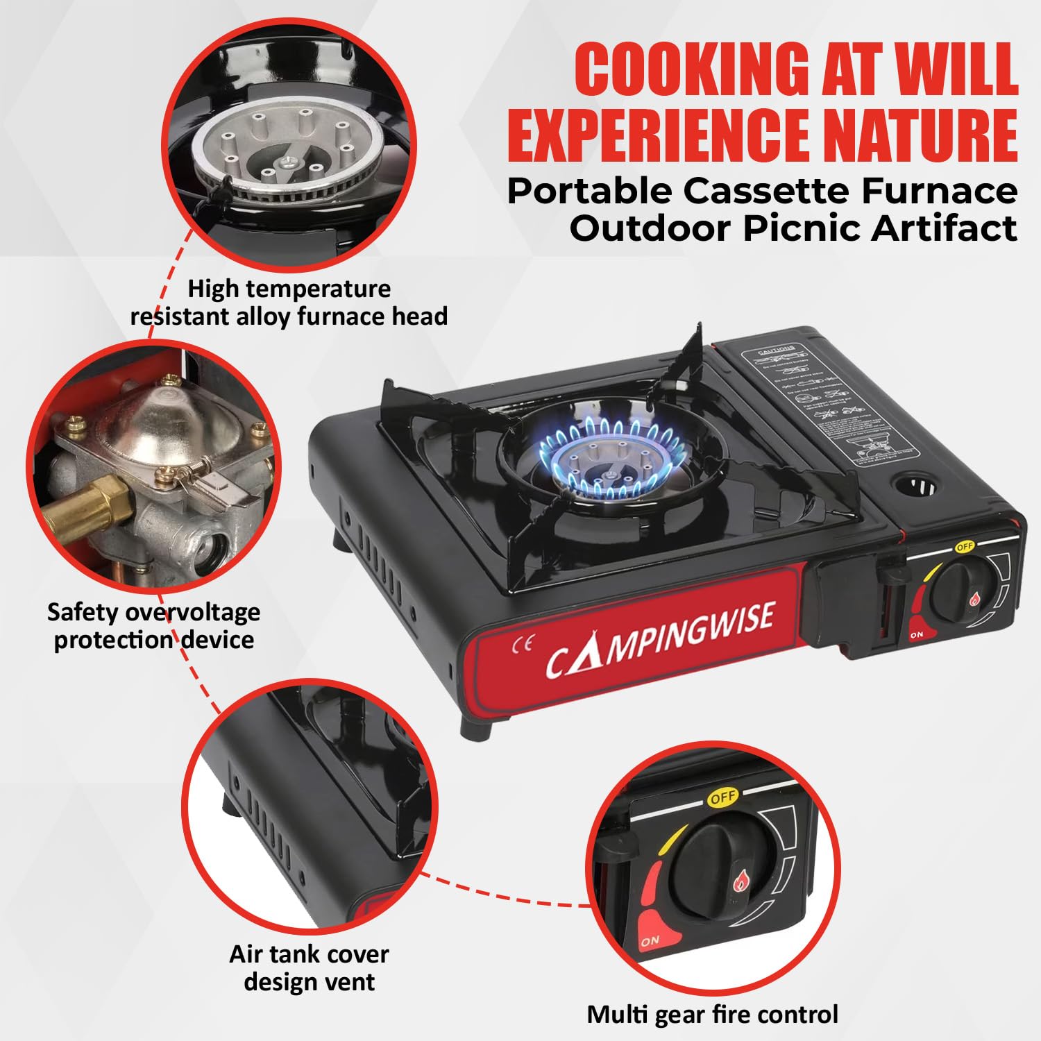 Réchaud De Camping Gaz à Portable - Réchaud de Camping à 1 Brûleur avec Mallette de Transport - Matériel De Camping pour Le Plein Air, Les Voyages et Les Activités Familiales – Campingwise