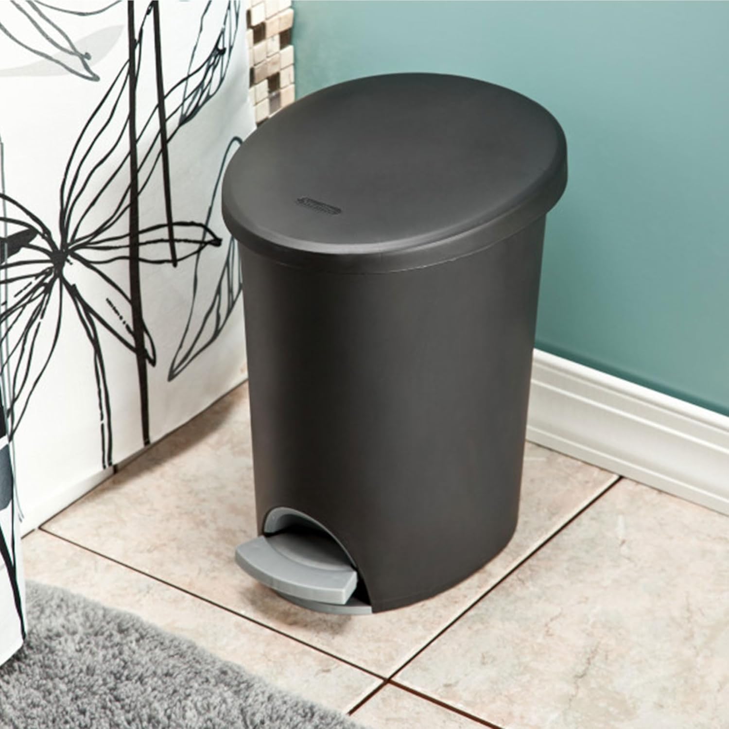 Sterilite 2.6 Gallon Ultra StepOn Wastebasket w/ Lid, Small Plastic Trash Can for the Bathroom, Bedroom, or Dorm, Pedal and Liner, Black, 2-Pack