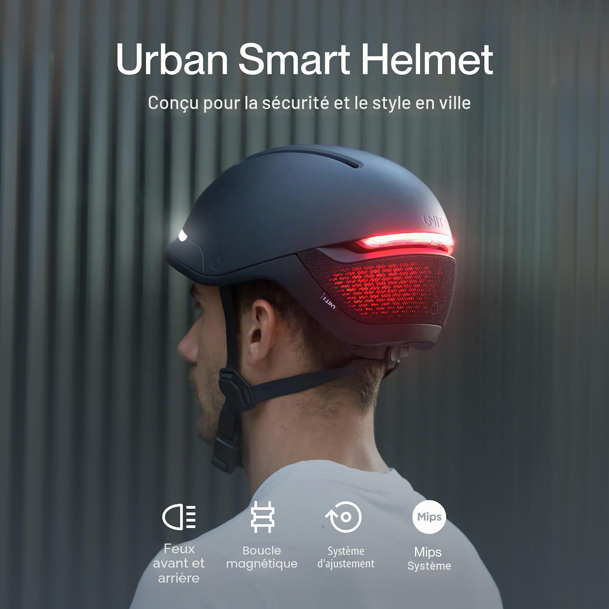 UNIT 1 FARO Casque Smart Vélo avec Clignotants & Feu Stop | Casque Smart MIPS avec clignotants, éclairage & détection de chute