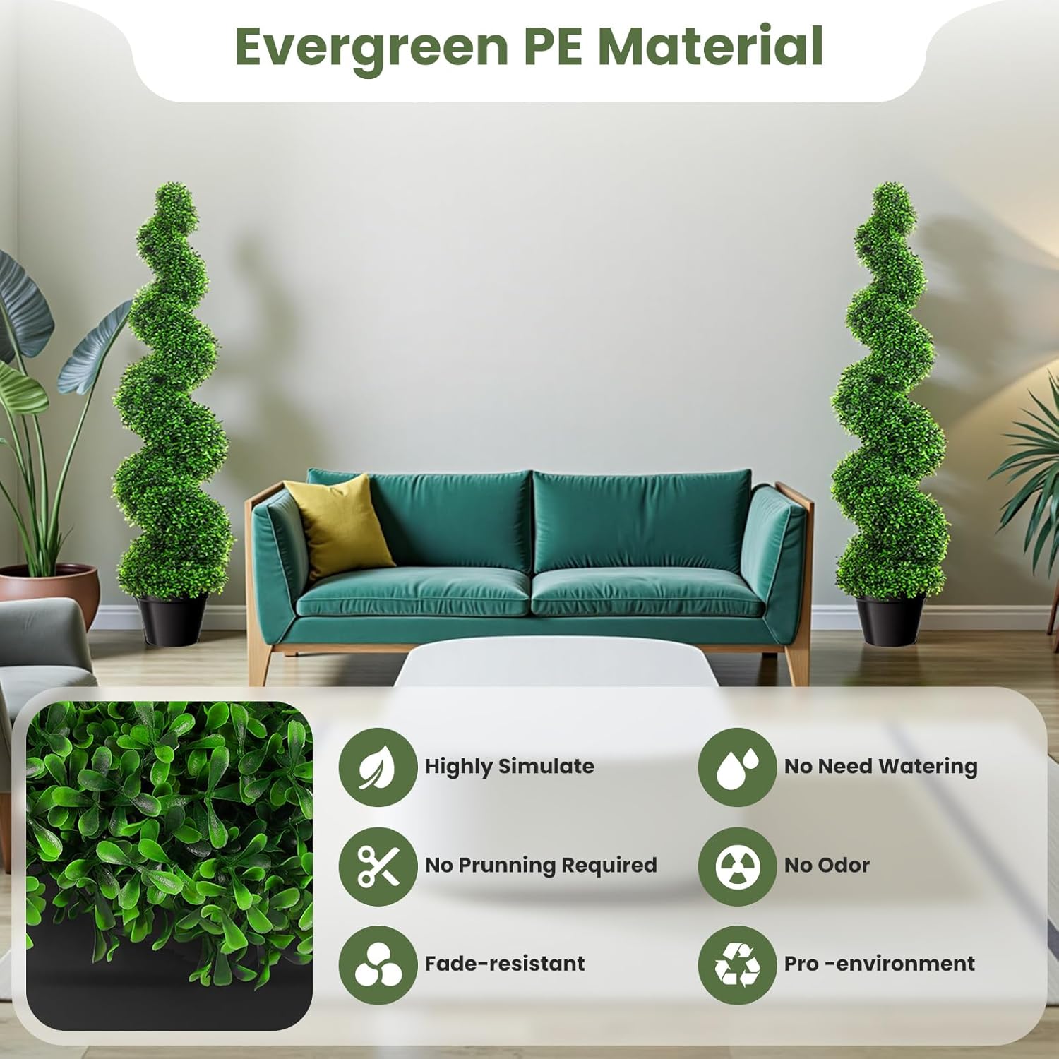 4ft Artificial Boxwood Spiral Tree Set (2 Pcs), Faux Tree Boxwood Topiary Plant with Weighted Pot, Fake Twisting Plants for Outdoor Walkway and Indoor Home Decoration