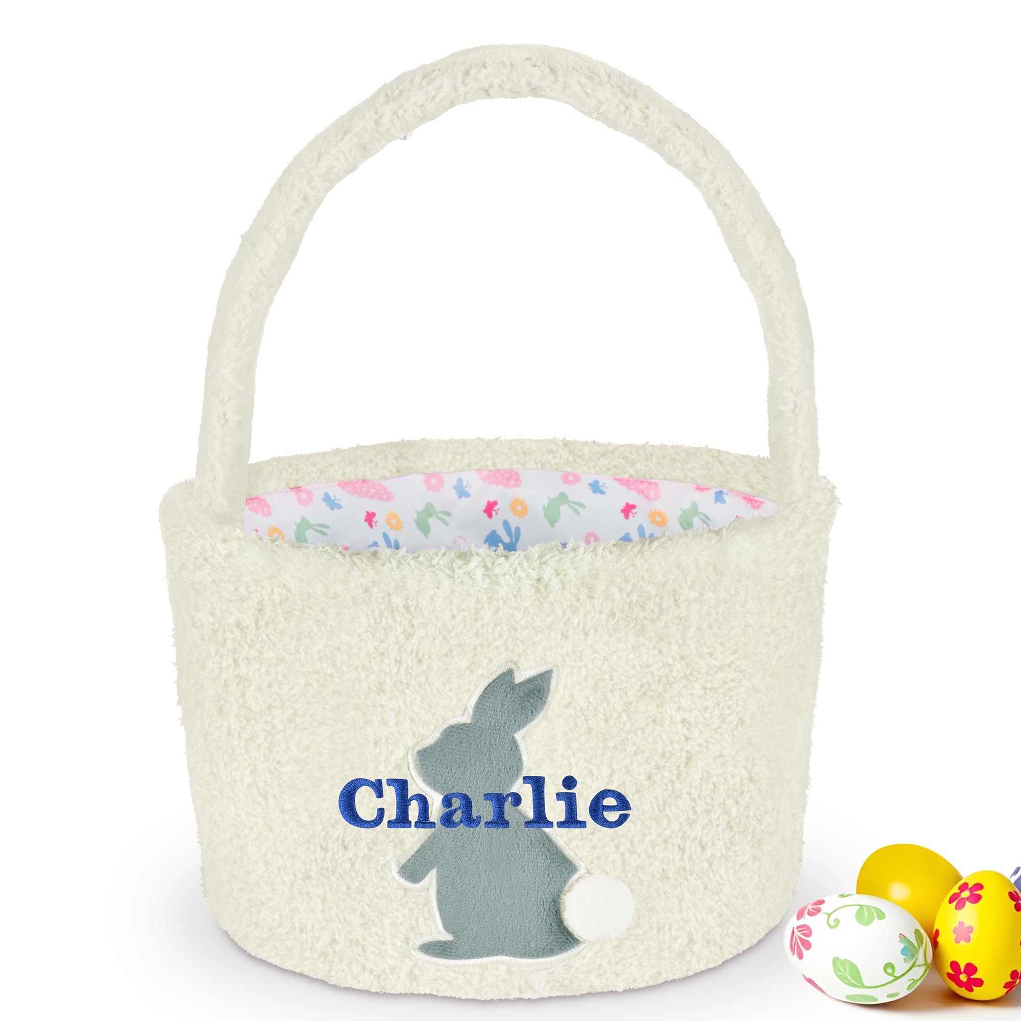 Easter Basket - VIAKDEM Easter Baskets for Kids - Easter Basket with Name - Bunny Easter Basket - Personalized Easter Baskets for Boys, Girls, Toddler, Babies, Infant - Plush White