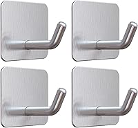 Vista 1 de VIS'V Ganchos adhesivos, ganchos resistentes para pared de ducha, impermeables, 2 tiras adhesivas adicionales, color plateado, 4