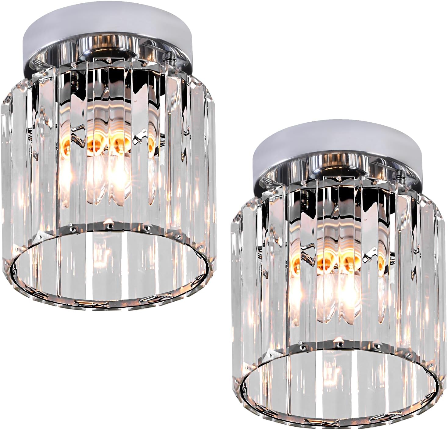 Goeco Ceiling Light, Modern Gold Crystal Ceiling Light, E26 Semi Flush