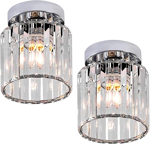 TISLYCO Paquete de 2 mini lámparas de techo semiempotradas con pantalla transparente, moderna lámpara de techo de cristal para interiores cerca del