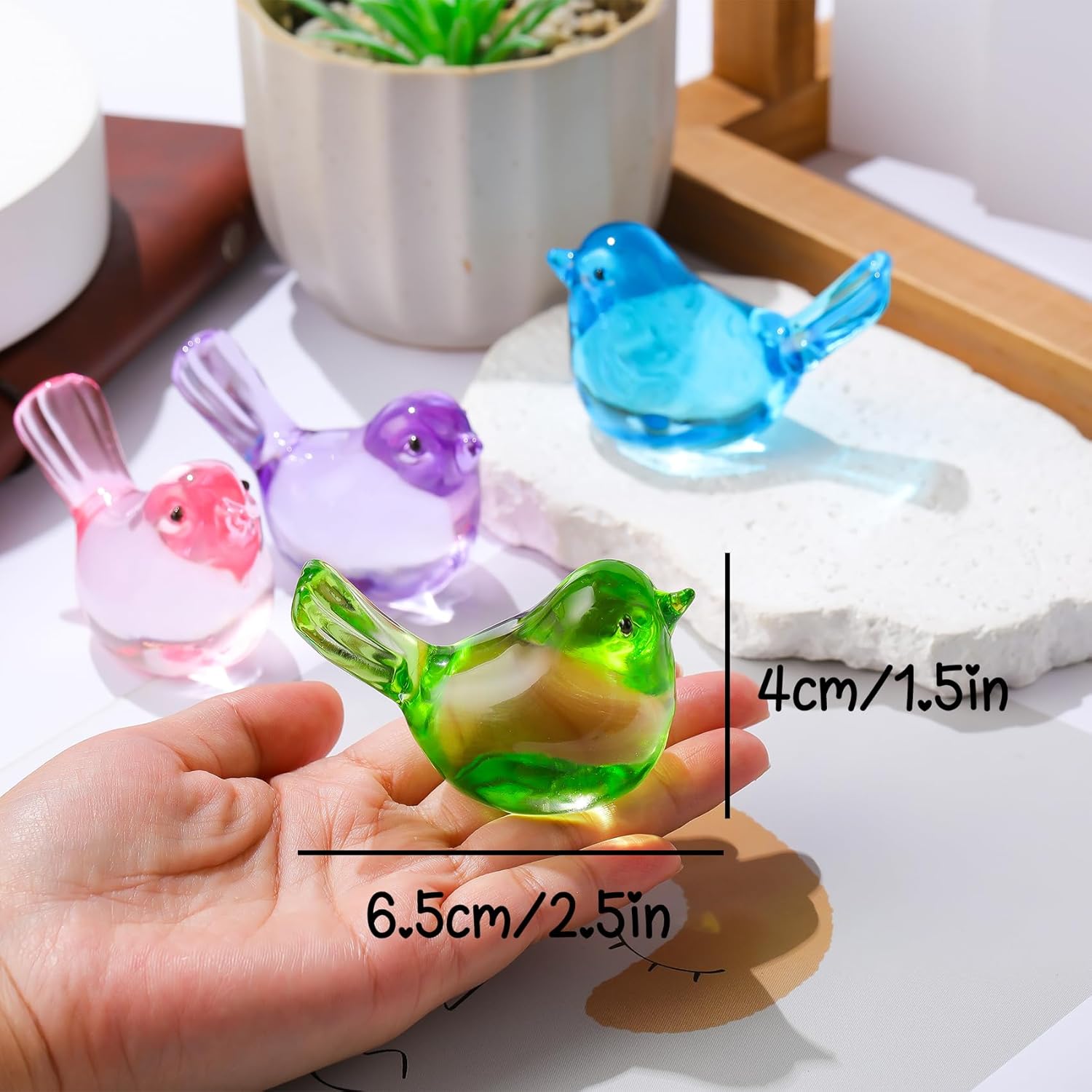 Handmade Glass Green Bird Gifts for Bird Lovers Women Men, Art Glass Birds Collectible Figurines for Desk Table Home Office Decoration - Image 4