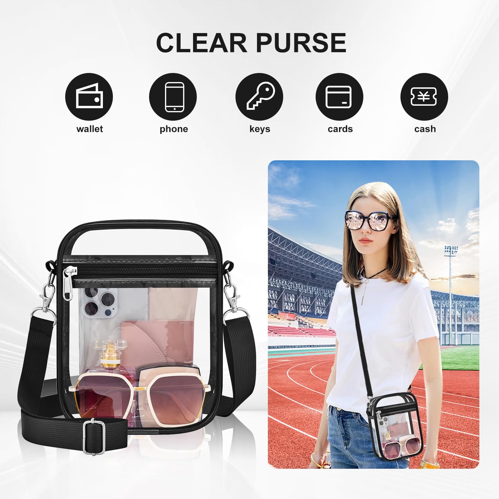 Transparente Tasche für Stadionveranstaltungen, kleine Damengeldbörse