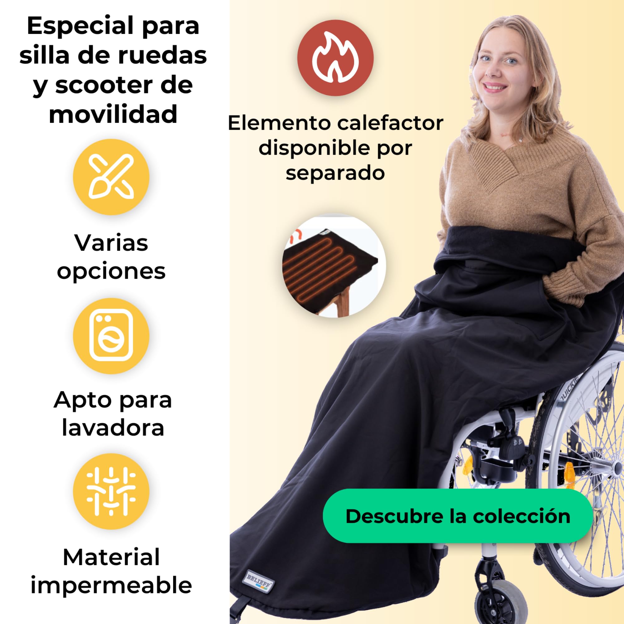 Manta Silla Ruedas - Manta para Silla de Ruedas - Saco Impermeable Silla de Ruedas - Fondo Abierto - Negro - Medium