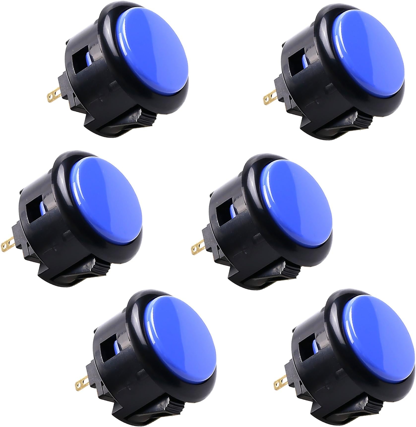 6 pcs OBSF-30 Original Push Button 30mm - for Arcade Jamma Video Game & Arcade Joystick Games Console (Black & Blue) S@NWA