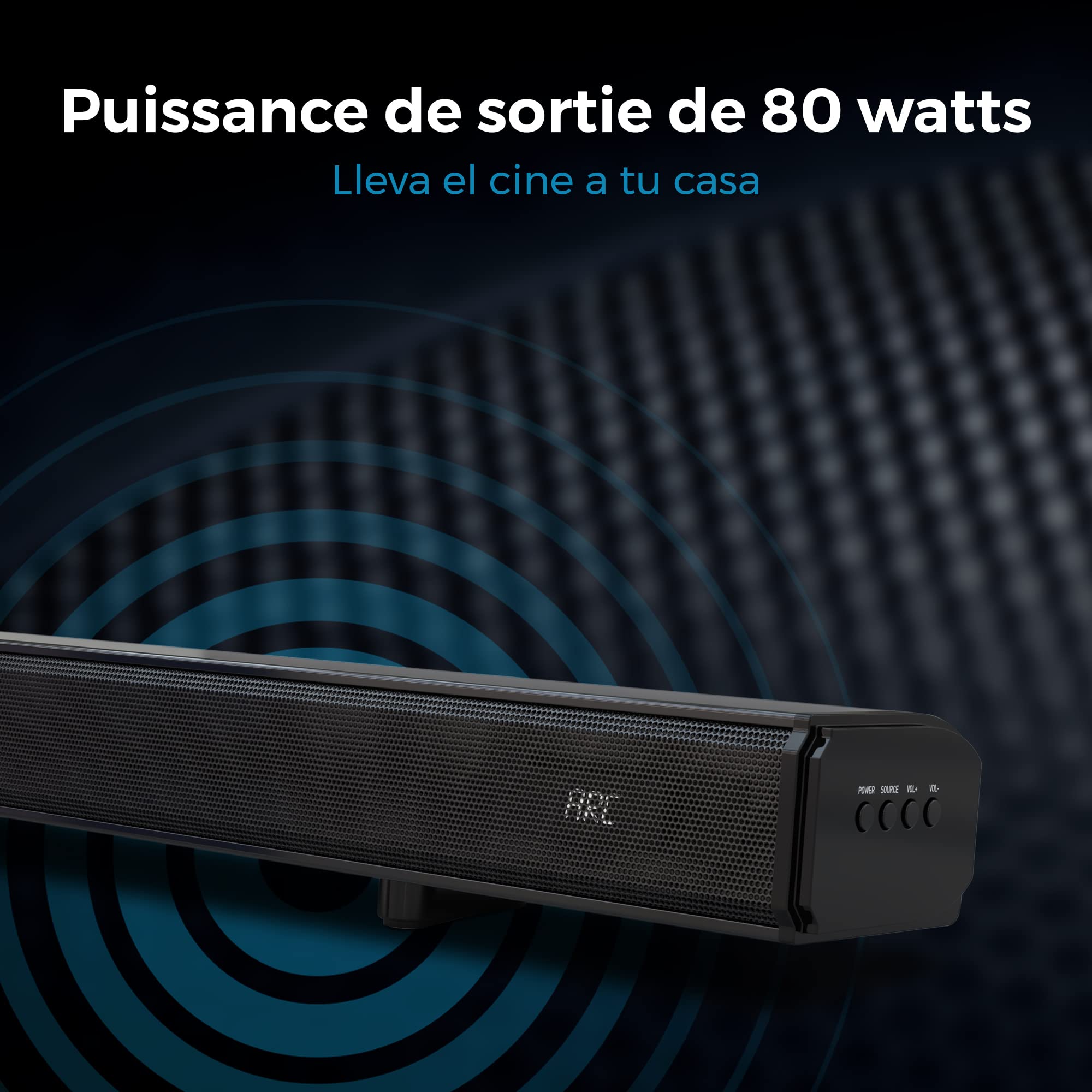 Cello YWS23-DE Barre de Son TV 2x15W + 50W =80W Enceinte 2.1 Canaux Bluetooth AC/DC HDMI USB Optique