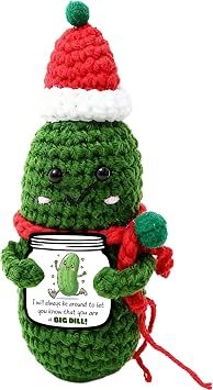 Positive Crochet Pickle, Emotional Incentive Xmas Pickle, Christmas Birthday Gifts for Friends Dad Mom Coworker Teacher Women Men, Funny Support Crochet Doll -A01