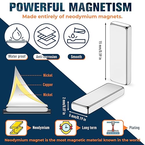 Vista 26 de Paquete de 30 barras de imanes fuertes y resistentes, 0.787 x 0.197 x 0.079 in, pequeños imanes de tierras raras, mini tira de imanes de neodimio