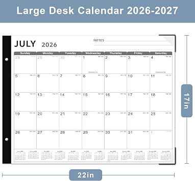 Desk Calendar 2026-2027, 22 x 17 Large Desk Calendar, 18 Mouths From July 2026 to December 2027, Desk top Calendar with Notes and Thick Paper for Home, Office and School