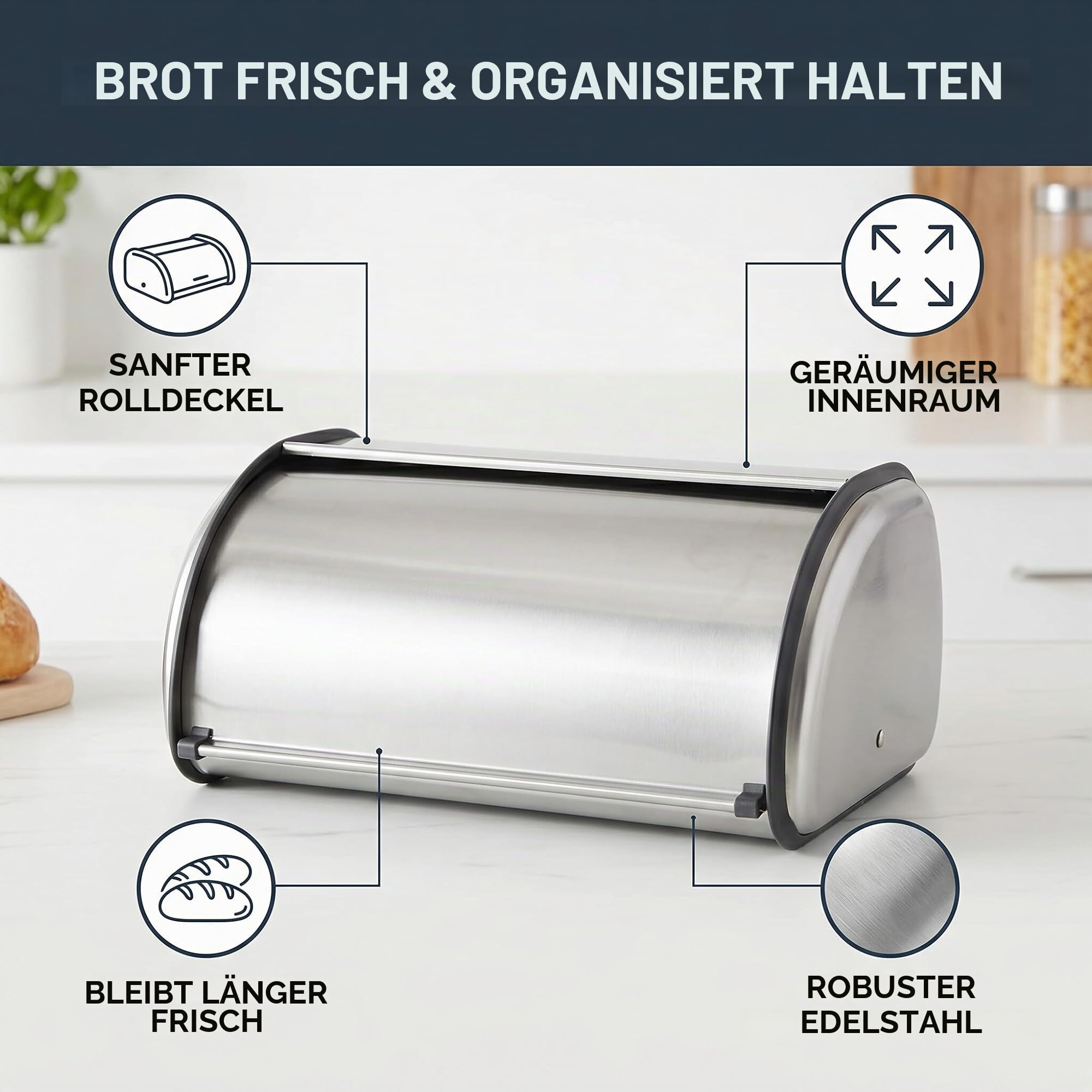 Brotkasten, Edelstahl Brotbox mit frontklappe Brotbeh?lter Rollbrotkasten Brotkastenhalterung Brotaufbewahrungsbeh?lters f¨¹r Kuchenbr?tchen Toasts Laibchen Geb?ck Pfannkuchen