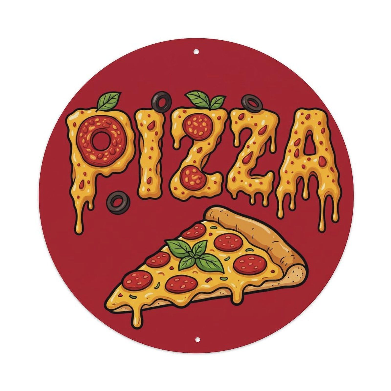 Vintage Pizza Slice Pepperoni Basil Vintage Metal Tin Sign Plaque Wall Decor for Cafe, Club Bar, Office, Garden Metal Poster 8x8Inch