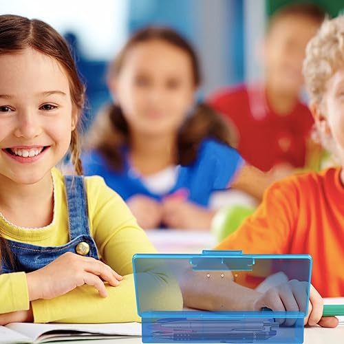 Miniatura 4 de Caja de lápices transparente, paquete de 12 cajas de lápices de gran capacidad, caja organizadora de almacenamiento de suministros de oficina, caja