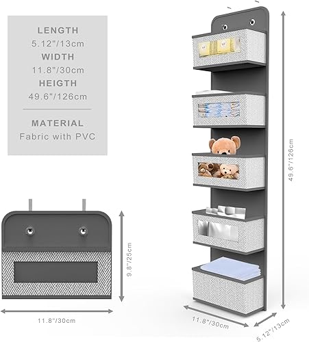 Miniatura 3 de Organizador colgante para colgar sobre la puerta con 5 bolsillos grandes, organizador de almacenamiento de tela para montar en la parte trasera de