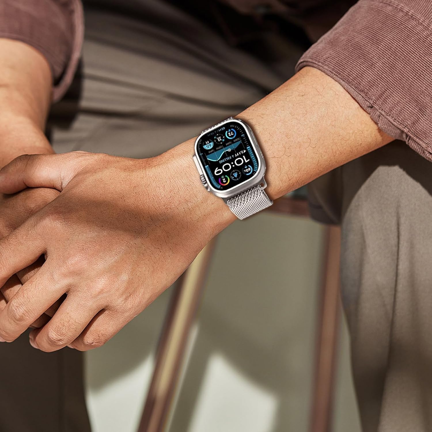 Titanium Milanese Loop Band Compatible with Apple Watch Bands Ultra 3/2/1 49mm 46mm 45mm 44mm for Women Men, Parachute-style Buckle Metal Mesh Strap Bracelet for iWatch Series 11 10 SE 9 8 7 6 5 4