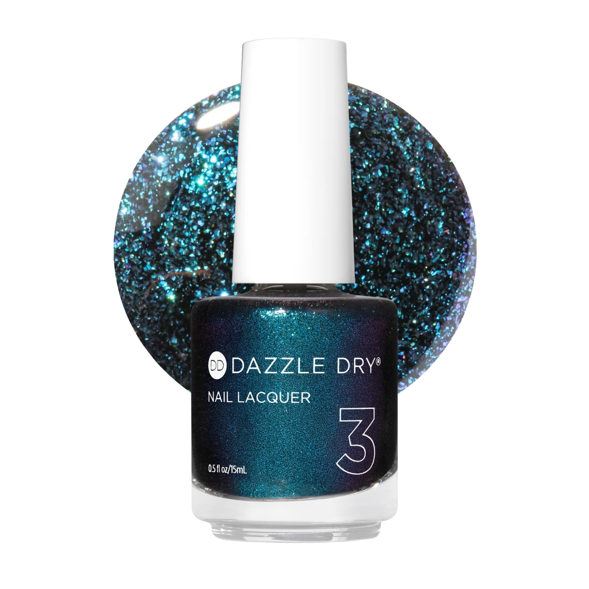 Dazzle Dry Nail Lacquer (Step 3) - Blue Blood - A full coverage galaxy-inspired shimmer that shifts blue, purple and green against a black base. (0.5