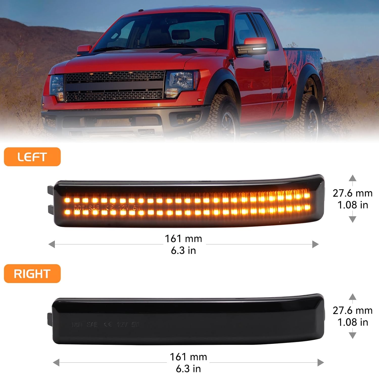 Sequential Switchback Side Mirror Turn Signal Lights for 2009-2014 Ford F150 and Raptor SVT, Smoked Lens LED Mirror Marker Reflector Amber Lights and White DRL