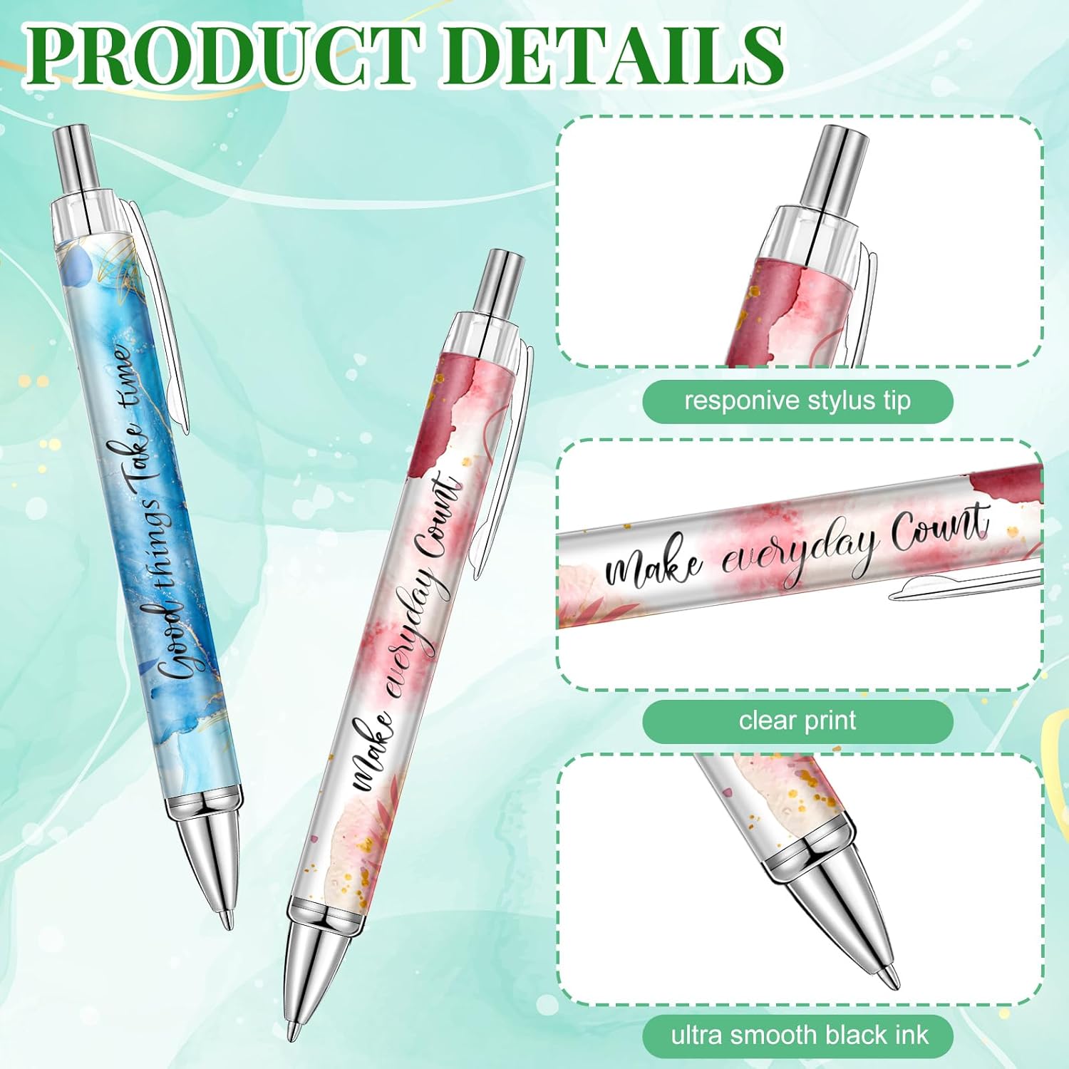 Yeaqee 50 Pcs Motivational Inspirational Quotes Ballpoint Pens Bulk, Retractable Ballpoint 5.5 Inch Black Ink for Back to School Students Teachers Office School Team Events(Pastel Style)