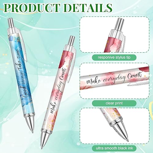 Vista 27 de Yeaqee 50 Pcs Inspirational Ballpoint Pens Bulk Motivational Quotes Stylus Tip Christmas Retractable Ballpoint Gift Stylish Office Black Ink Pens