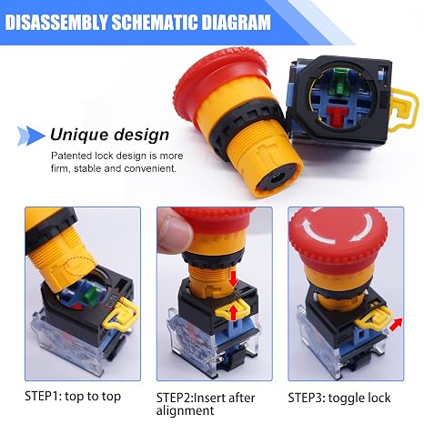 Taiss Latching Red Mushroom Emergency Stop Switch 440V 10A 1NC 1NO and Red Green Momentary Push Button Switch 440V 10A 1NC 1NO combination Station Box hz-11ZS-GR