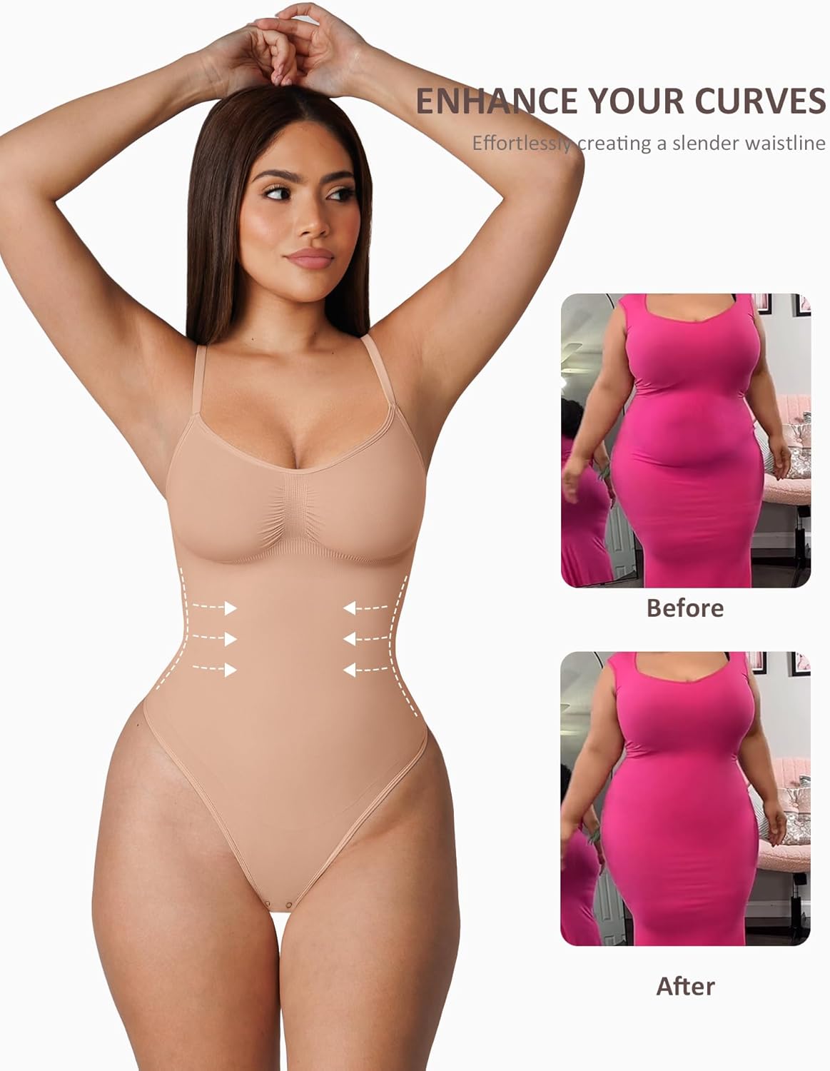 FeelinGirl Shapewear Bodysuit for Women Tummy Control Waist Bodysuit Thong Shapewear Body Shaper Going Out - Image 5