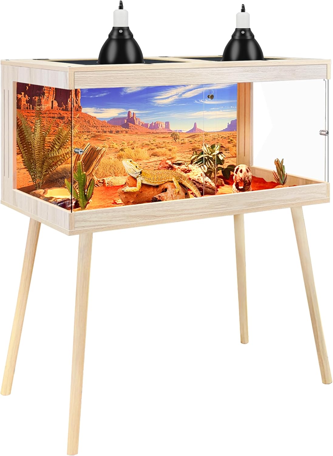 ROYXEN Bearded Dragon Tank with Leg Stand,64 Gallon Tempered Glass Reptile Tank with Metal Mesh Top, 3-Side Clear Anti-Scratch Glass Lizard Tank,Snake Tank for Reptile Habitat (Oak,40" Length)