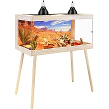 ROYXEN Bearded Dragon Tank with Leg Stand,64 Gallon Tempered Glass Reptile Tank with Metal Mesh Top, 3-Side Clear Anti-Scratch Glass Lizard Tank,Snake Tank for Reptile Habitat Oak,40" Length