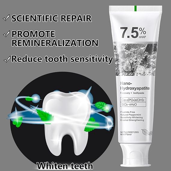 Nano-Hydroxyapatite Recovery Toothpaste 7.5, Gentle and Effective Formula,Fluoride-Free Toothpaste for Sensitive Teeth Best,Natural Peppermint Whitening Oral Care (1 Pack)