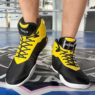 Boxing Training Shoes Men's Lightweight High Support Kickboxing Fighting Boots Breathable Lace Up Boxer Sneakers