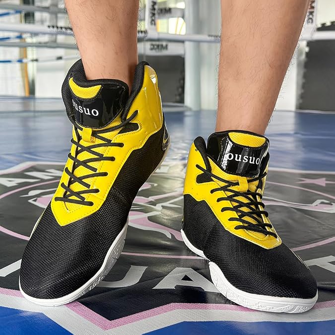 Boxing Training Shoes Men's Lightweight High Support Kickboxing Fighting Boots Breathable Lace Up Boxer Sneakers