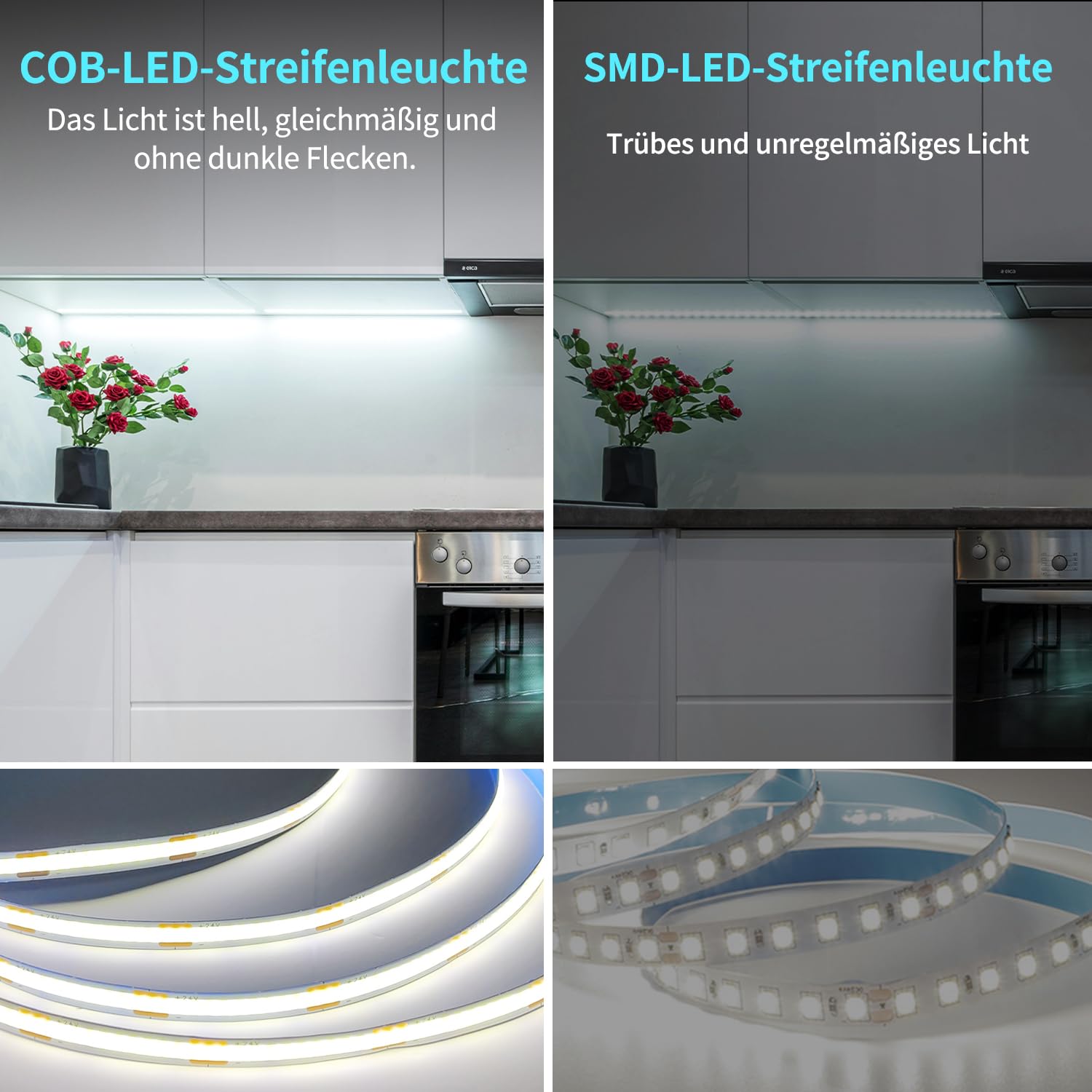 cob Led strip 15m,APP Steuerung,mit Fernbedienung,DC24V 6000k Weiß LED band,flexible Dimmbar cob LED Streifen,anwendbar auf Schlafzimmer, Raum,DIY Dekoration