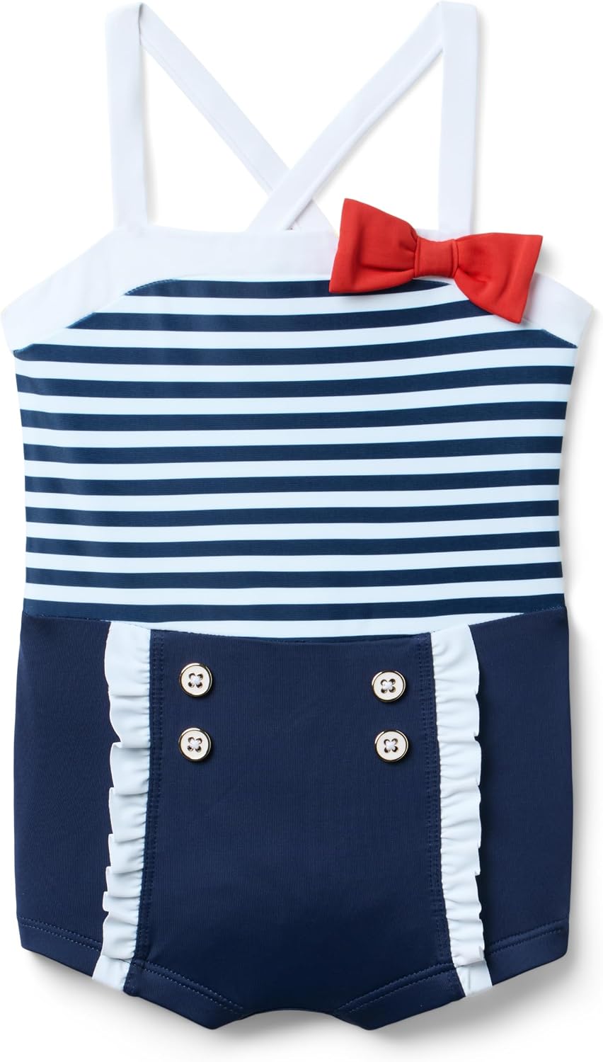 Janie and Jack Girls' Retro Stripe Bow Swimsuit