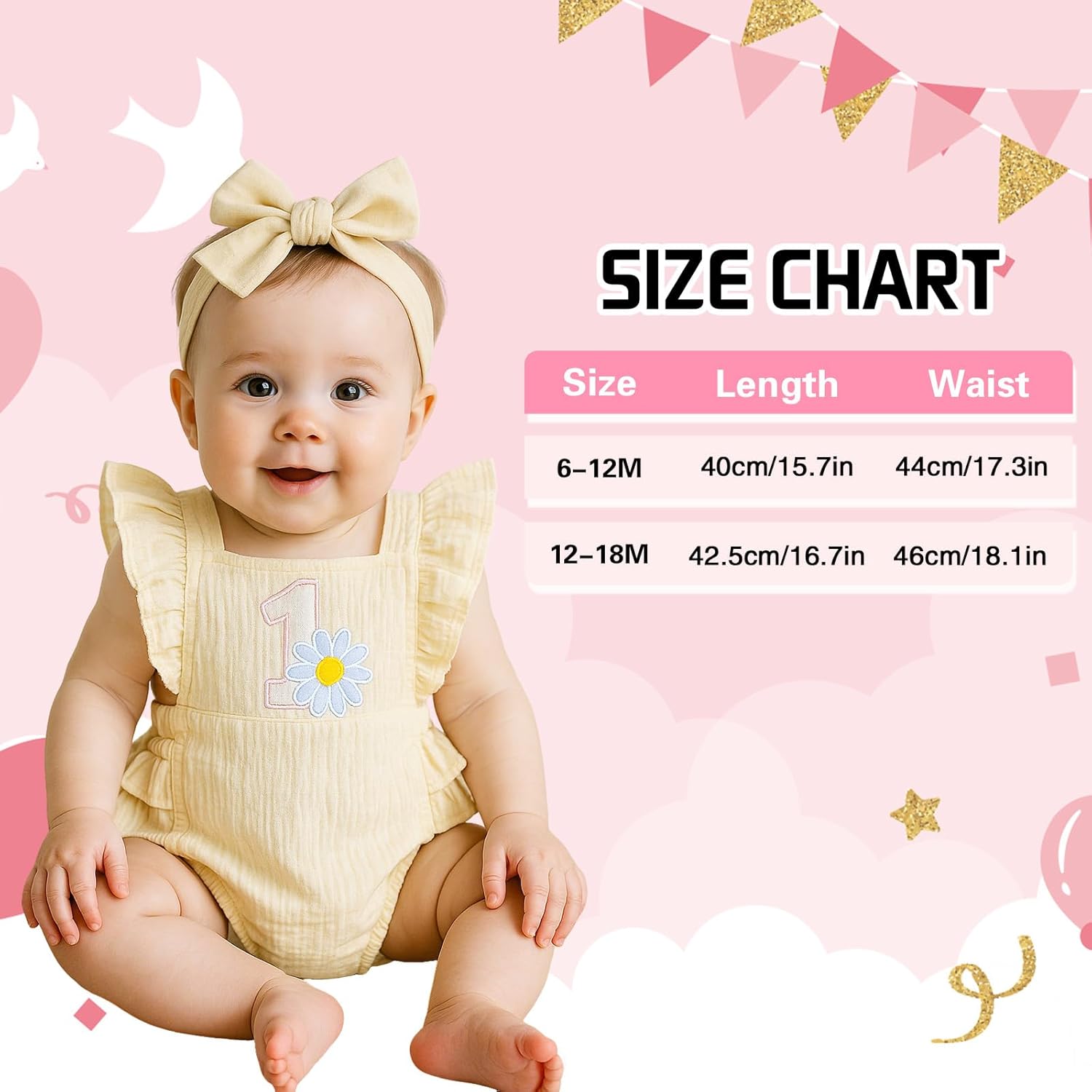 Winmany Baby Girl First Birthday Outfit 1st Birthday Sweet Cotton Romper With Headband Cake Smash Photo Shoot Clothes - Image 6